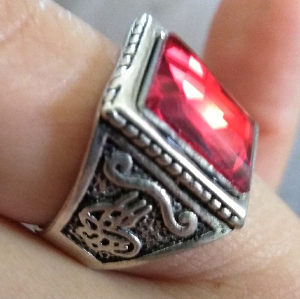 3/$20 Red ruby rectangular crystal fashion ring - Picture 4 of 6